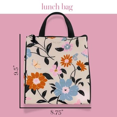 Kate Spade New York Portable Soft Cooler Lunch Bag with Silver Insulated Interior Lining and Storage Pocket, Floral Garden - Image 2