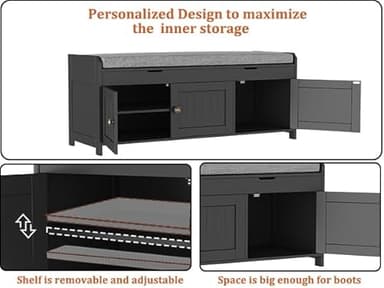 HOMEFORT 41.3" Shoe Bench with Lift Top Storage, Entryway Bench with Cushioned Seat, Wooden End of Bed Bench, Shoe Cabinet Bench with Hidden Storage Space, for Bedroom, Hallway,Black - Image 5