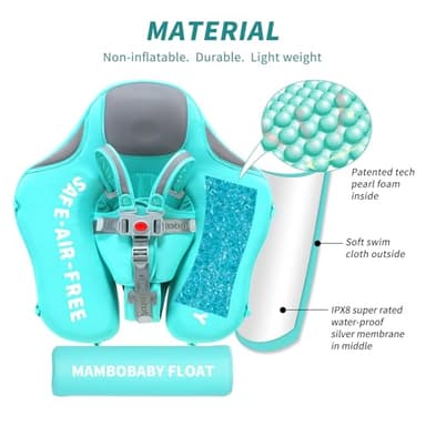 Mambobaby Float with Canopy Size Improved Non Inflatable Infant Baby Pool Float Smart Mambo Float Swim Trainer Add Tail Baby Swim Float Mambo Baby Float Solid Air Free Water Waist Swimming Ring - Image 3