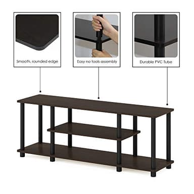 Furinno Turn-N-Tube No Tools 3D 3-Tier Entertainment TV Stand up to 50 inch TV, Round Tubes, Dark Brown / Black - Image 6