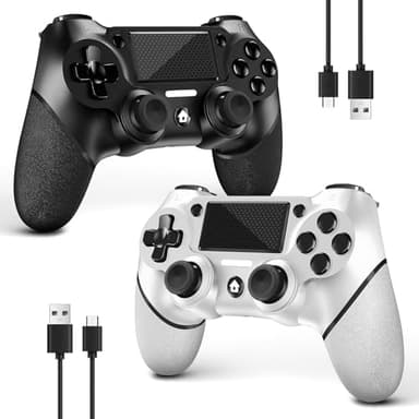 AceGamer 2 Pack for PS4 Controller, Wireless Controller for PS4/Pro/Slim/PC, with Non-Slip Grip of Both Sides and 2 USB-C Cable! (Black and White) - Image 1
