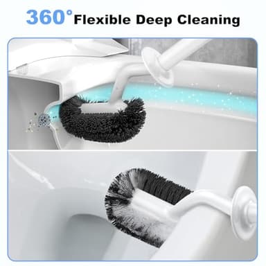 HAMITOR Toilet Bowl Brush Holder Set: Curved Design with Holder for Deep Cleaning Under Rim - Compact Hidden Scrubber for Small Space - Modern RV Bathroom Accessories - White - Image 3