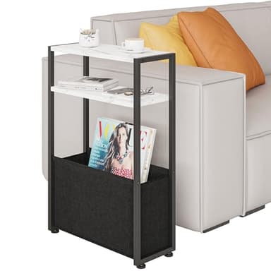 Leomonio Thin Side Table, Narrow Side Table with Fabric Basket, Narrow Table for Small Spaces, Thin Bedside Table for Living Room, Bedroom - Image 7