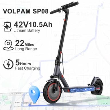 VOLPAM Electric Scooter, 350W/500W, 8.5"/10" Tires, 12/21/28 Miles Range, 16/19/22Mph, Folding E-Scooter with Dual Braking (10''-23Miles-500W-Dual Suspension) - Image 4