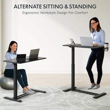 FLEXISPOT H7 Adjustable Overbed Bedside Table with Wheels Pneumatic Mobile Standing Desk Laptop Desk Rolling Computer Cart Movable Overbed Table Hospital Home Use(31.5" W x 17.7" D, Black Large) - Image 8