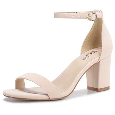 IDIFU Nude Heels for Women Cookie-MI Block Heels 3 Inch Sandals Chunky Open Toe Heel Wedding Homecoming Dress Shoes for Women Brides Ladies (Nude Nubuck, 8 B(M) US) - Image 1