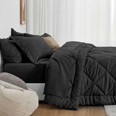 Love's cabin King Size Comforter Set Black, 7 Pieces King Bed in a Bag, All Season Bedding Sets with 1 Comforter, 1 Flat Sheet, 1 Fitted Sheet, 2 Pillowcase and 2 Pillow Sham - Image 8