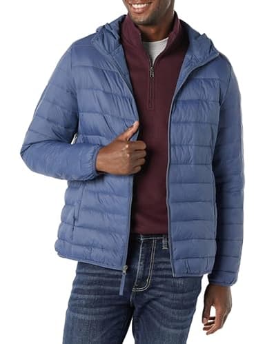 Amazon Essentials Men's Lightweight Water-Resistant Packable Hooded Puffer Jacket, Indigo, Medium - Image 1