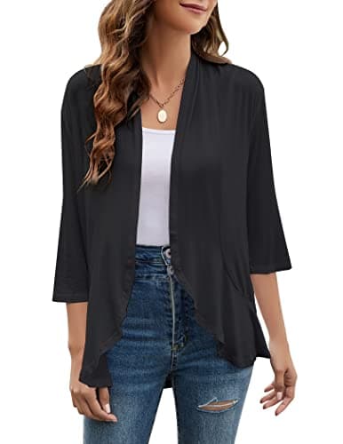 Yekaty Women's 3/4 Sleeves Lightweight Black Cardigans Loose Casual Cardigan Open Front Sweaters - Image 1