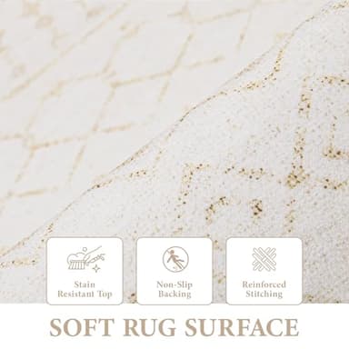 Area Rug for Living Room 9x12: Large Washable Boho Moroccan Rugs Geometric Neutral Rug, Non-Slip Foldable Morden Farmhouse Indoor Floor Carpet for Bedroom Dining Table Home(Geometric Beige, 9'X12') - Image 7
