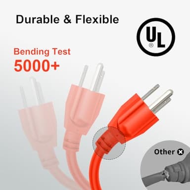 UBOORY Outdoor Extension Cord Waterproof 50 FT, Orange 14/3 SJTW Heavy Duty, Flexible 100% Copper 3 Prong Extension Cord for Lawn, Garage,UL Listed - Image 3