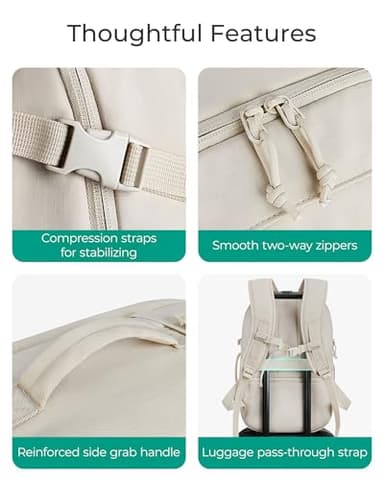 BAGSMART Blast Travel Backpack, 15.6 Inch Carry On Backpack Flight Approved, TSA Approved Personal Item Travel Bag, Water Resistant Weekender Bag Luggage Daypack, Beige - Image 6