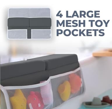 Comfortable Baby Bath Kneeler and Elbow Rest Pad Set – Thick Memory Foam Bath Kneeling Pad with Elbow Support – Baby Bathtub Cushion with Toy Organizer for Bathing Infant or Toddler - Dark Grey - Image 5
