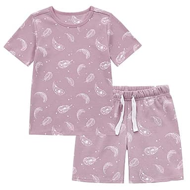 Owlivia Kids Pjs Set, Boys Girls Summer Short-Sleeve Sleepwear, 100% organic cotton Toddler Pajamas(3 Years, Mauve Feather) - Image 1