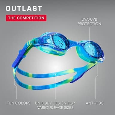 TYR Swimple Tie-Dye Kids' Swim Goggles - Non-Mirrored Swimming Goggles for Competitive Training and Recreation - Anti-Fog, UVA/UVB Protection, Watertight Seal - Blue/Green - Image 5