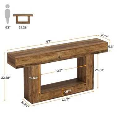 Tribesigns 63" Console Table, Farmhouse 2-Tier Entryway Table with U-Shaped Base, Narrow Long Wood Sofa Table Behind Couch Table for Living Room, Hallway, Foyer, Vintage Brown - Image 2