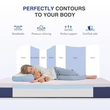 Gelsea 6 Inch Twin Gel Cooling Memory Foam Mattress, Pressure Relief, Medium Firm Support，Bed in a Box, Twin Mattress for Kids, CertiPUR-US Certified - Image 3