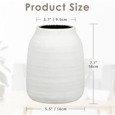 Briful White Ceramic Vase for Dried Flowers – 7.1” Short Ribbed Modern Vase with 3.7” Wide Opening, Minimalist Farmhouse Table Centerpiece, Boho Home Decor for Pampas Grass, Bookshelf & Mantel Styling - Image 3