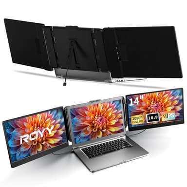 ROYY Laptop Screen Extender Triple Monitor - 14" Portable Monitor FHD 1080P Attachment Extra Screen Compatible with Windows Mac Dex Chrome Travel Work Fits 13-17" Laptops - Image 1