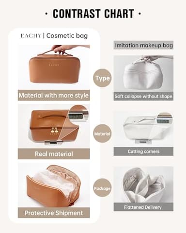 EACHY Travel Makeup Bag, Large Capacity Cosmetic Bags for Women, Waterproof Portable Open Flat Toiletry Bag Make up Bag with Divider and Handle, Gifts for Women (Large-Brown, Large) - Image 5