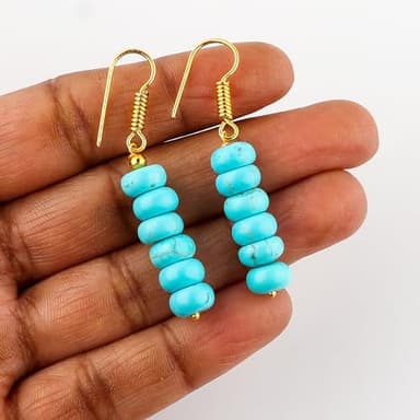 Natural Turquoise Crystals Earring, Rondelle Beads Gemstone, Energy Healing Crystals, Birthday, Gift for Her, Gemstone Jewelry, Valentine Day Gift (Turquoise) - Image 4
