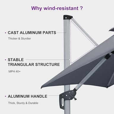 PURPLE LEAF 9' X 12' Cantilever Outdoor Patio Umbrella Large Heavy Duty 360° Rotation Double Top Offset Rectangular Umbrellas for Backyard Deck Pool, Cast Slate - Image 7