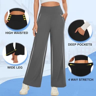 NEW YOUNG 3 Pack Women's Wide Leg Pants with Pockets High Waist Loose Sweatpants Casual Lounge Yoga Workout Palazzo - Image 6