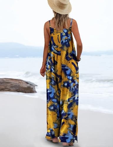 YESNO Women's Summer Casual Jumpsuits Wide Leg Overalls Floral Print Baggy Rompers with Pocket M PZZCR 141 - Image 3