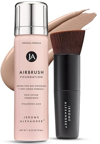 MagicMinerals AirBrush Foundation by Jerome Alexander – 2pc Set with Airbrush Foundation and Kabuki Brush - Spray Makeup with Anti-aging Ingredients for Smooth Radiant Skin - Medium - Image 1