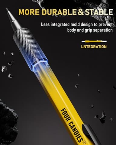 Four Candies 3PCS 1.3mm Mechanical Pencil Set with Case, Metal Heavy Duty Carpenter Pencils with 72 Refill(Red,Black,Yellow) 3Eraser, 16Eraser Refill, Weatherproof Body Outdoor Woodworking Marking - Image 4