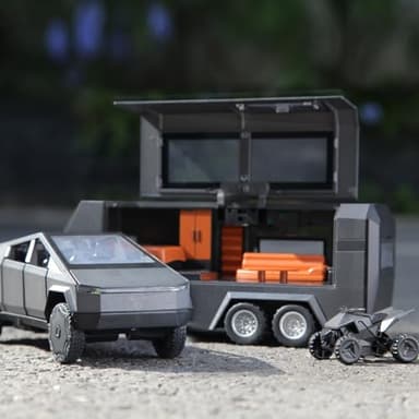 1/32 Alloy Car Trucks Toy Pickup Trailer RV Model Kit with Beach Motorcycle, Diecast Alloy Metal RV Car Model Toys with Sound Light and Pull Back Power,Christmas Birthday Gift for Boy Girl-Black - Image 7