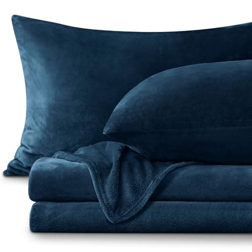 BEDELITE Flannel Sheets King Size Navy - Super Soft Fleece Sheets Set Fluffy Extra Plush, 4 Piece(Include Fitted Sheet, Flat Sheet, 2 Pillowcases) - Image 1