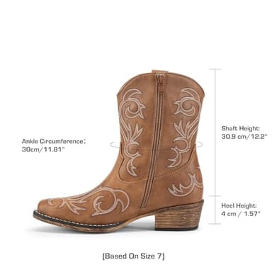 DREAM PAIRS Women's Cowboy Cowgirl Western Boots Embroidered Stitched Ankle Boots Square Toe Chunky Heel Fashion Short Booties with Zipper,Size 7,Tan,DWUMAB2511 - Image 2