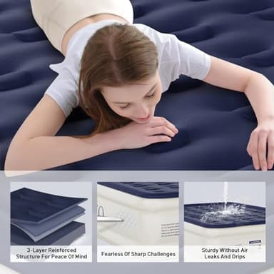 KNZZO Air Mattress Queen with Built-in Pump, Blow Up Mattress with Soft Flocked Top, Leakproof Inflatable Mattress, Foldable Waterproof Air Bed for Home, Guests, Camping, with Storage Bag - Image 5