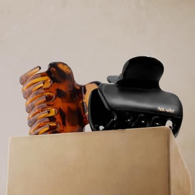 Kitsch Medium Claw Clips for Women - Strong Hold & Stylish Glossy Puffy Design Hair Accessories | Ideal for Girls and Women with Thick & Thin Hair, Half-Up or Full Updos - 2pc Set, Black & Tort - Image 8