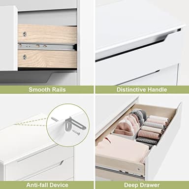 Gizoon 4 Drawer Dresser for Bedroom, Sturdy White Chest of Drawers with Anti-Tip Device, Modern Large Capacity Storage Furniture for Closet, Embedded Handles, Space-Saving Design, Wooden Finish, White - Image 5