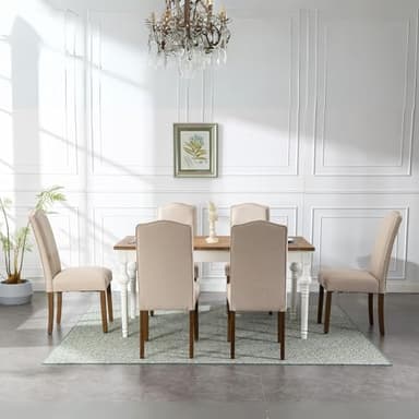 Stylish Upholstered Parsons Dining Chair Kitchen with Silver Nailhead Trim and Sturdy Solid Wood Legs - Image 5