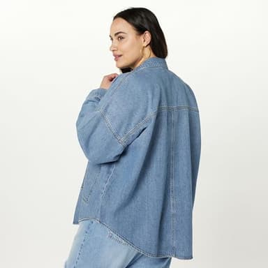 The Drop Women's Pilar Long Denim Shirt Jacket, Medium Indigo, L - Image 6