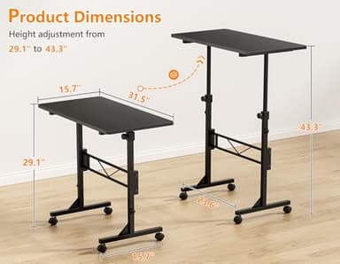 HOMIDEC Standing Desk, 32 Inch Portable Small Desk Adjustable Height, Rolling Home Office Desks with Wheels, Sit Stand Desk for Bedroom Walking Pad Home Office Small Space, Black - Image 3