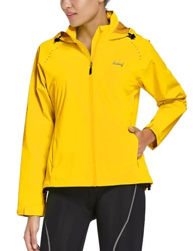 baleaf Women's Running Rain Jackets Waterproof Windbreaker Light Outdoor Cycling Winter Sports Jacket Reflective Packable Hooded Light Yellow L - Image 2