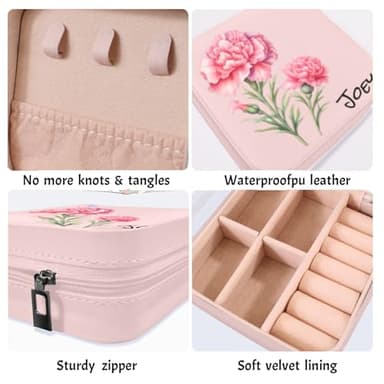 Personalized Jewelry Box With Name and Flower Custom Travel Leather Jewelry Organizer Box for Women Maid of Honor Gifts Birthday Valentine's Day Christmas Gifts for Girls Girfriend Mom - Image 4