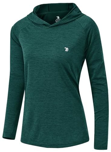 TBMPOY Womens UPF 50+ Sun Protection Hoodie Shirt Long Sleeve Fishing Hiking Outdoor UV Shirt Lightweight Blackish Green L - Image 1