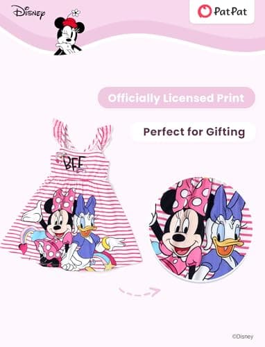Disney Minnie Mouse&Daisy Duck Toddler Girl Dress Red Stripe Character Print Ruffle Sleeve Crossback Strap Sundress Birthday Summer Outfits 2T - Image 2