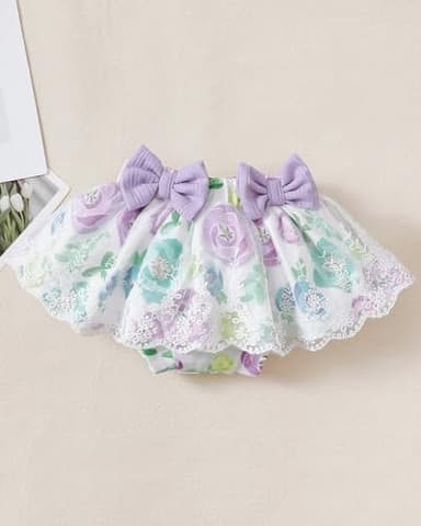 Mioglrie Preemie Clothes Girl Newborn Girl Outfits Infant Baby Girl Clothes Summer Baby Girl Outfits Purple Floral Dress Baby Girls' Clothing - Image 5