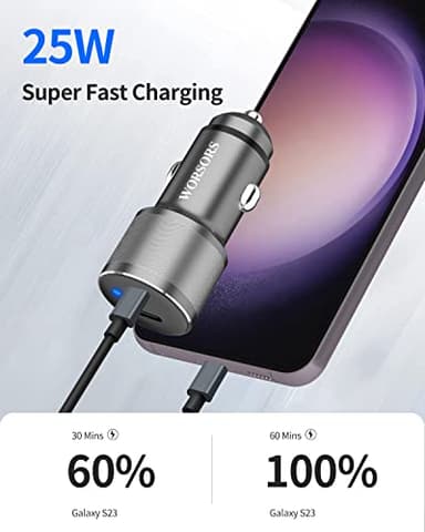 Dual 45W USB C Car Charger, 90W Max Super Fast Charging, All Metal 12V Cigarette Lighter Adapter for iPhone 17 Pro Max/16/15/iPad, Samsung Galaxy S25/S24, Google Phones with 2 Type C Cable 3.3ft Gray - Image 2