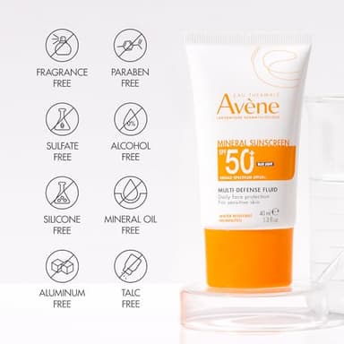 Avène Mineral Sunscreen Multi-Defense Fluid SPF 50+, Clean Formula Sunscreen for Sensitive Skin, Sheer, Water Resistant, Non-Whitening, Antioxidant Protection, 1.3 Fl Oz - Image 6