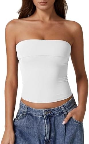 QINSEN Women's Tube Tops Strapless Bandeau Tops Double Lined Slim Fit Summer Going Out Tank Tops - Image 2