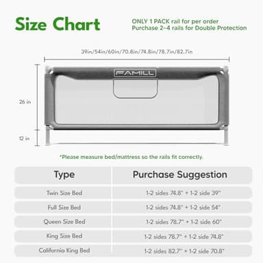 FAMILL Bed Rail for Toddlers, 2 Minutes Assembly Foldable Guard for Baby, Toddler Bed Rails Suitable for Queen/King/Full/Twin Size, Grey, 74.8", 1 Side - Image 4