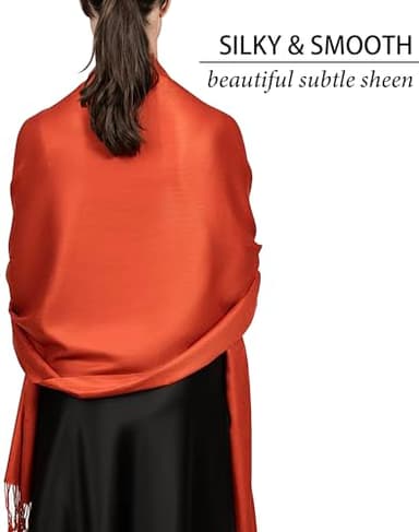 Achillea Soft Silky Pashmina Scarf for Women – Shawl Wrap for Evening Dresses, Bridesmaids, Weddings & Everyday Wear (Burnt Orange) - Image 5