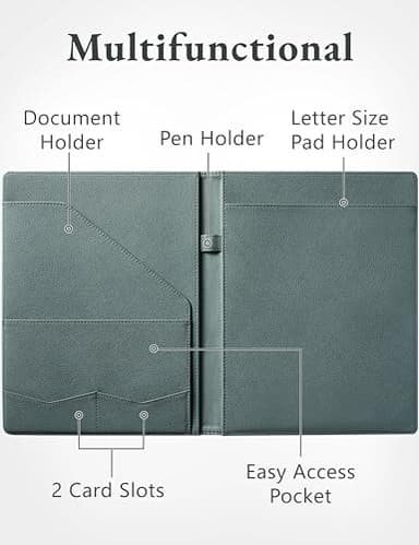 Mymazn Padfolio Portfolio Folder, Faux Leather Interview Resume Folder with Document Organizer & Business Card Holder, Letter-Sized Notepad Legal Pad Holder for Men Women (Grey Green) - Image 3